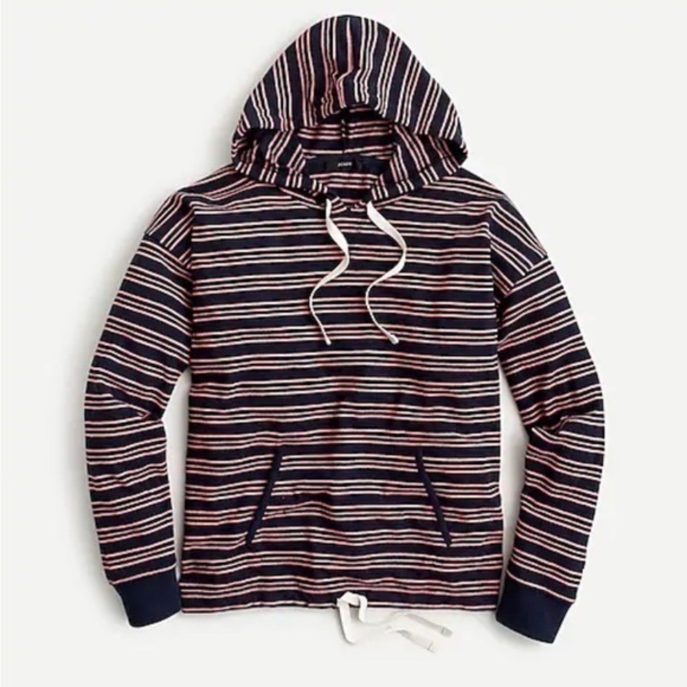 J Crew Drawstring hoodie in striped terry Navy and Pink stripes size XS It#TA3
